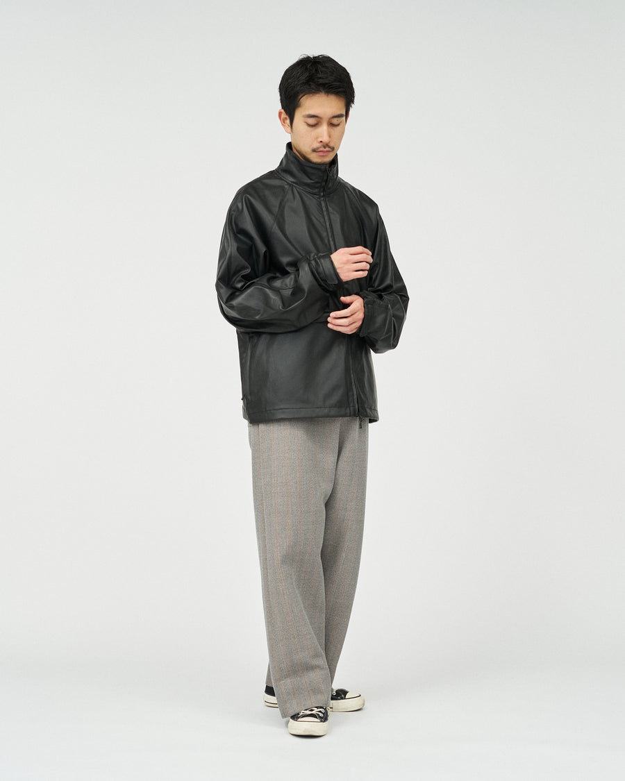 STRUCTED DIAGONAL MELANGE WOOL DEAD STOCK BELTED MIL BAGGY TROUSER