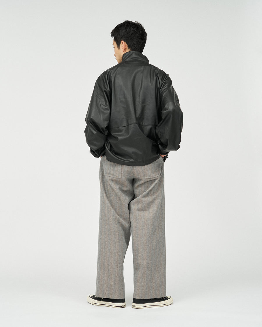 STRUCTED DIAGONAL MELANGE WOOL DEAD STOCK BELTED MIL BAGGY TROUSER