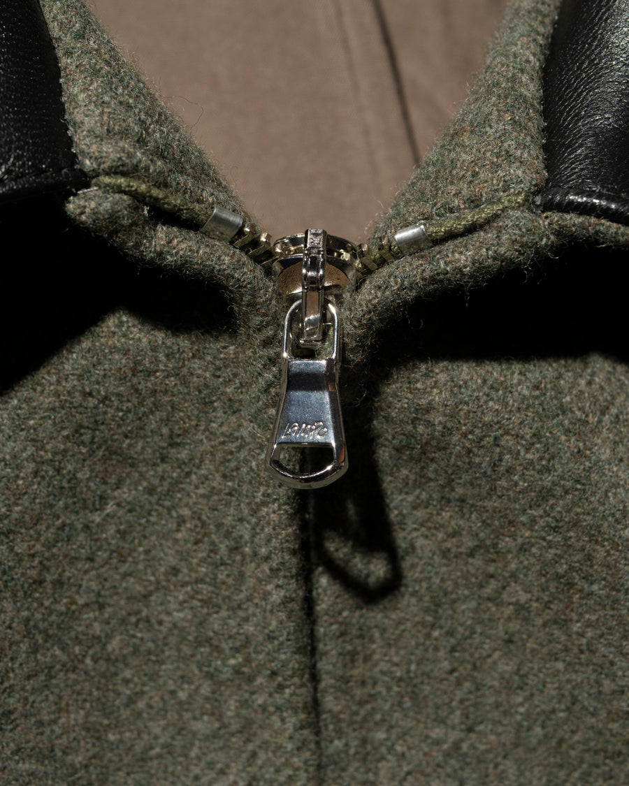 HEAVY DOUBLE FACED MELANGE WOOL FELT DEADSTOCK LEATHER COLLAR HARRINGTON JACKET