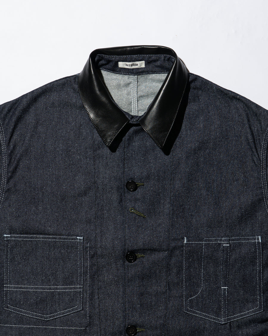 GOAT LEATHER COLLAR SILK NOIL DENIM 1st HERCULES COVERALL