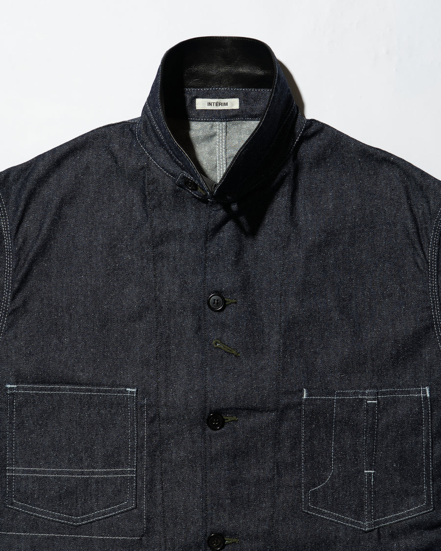 GOAT LEATHER COLLAR SILK NOIL DENIM 1st HERCULES COVERALL