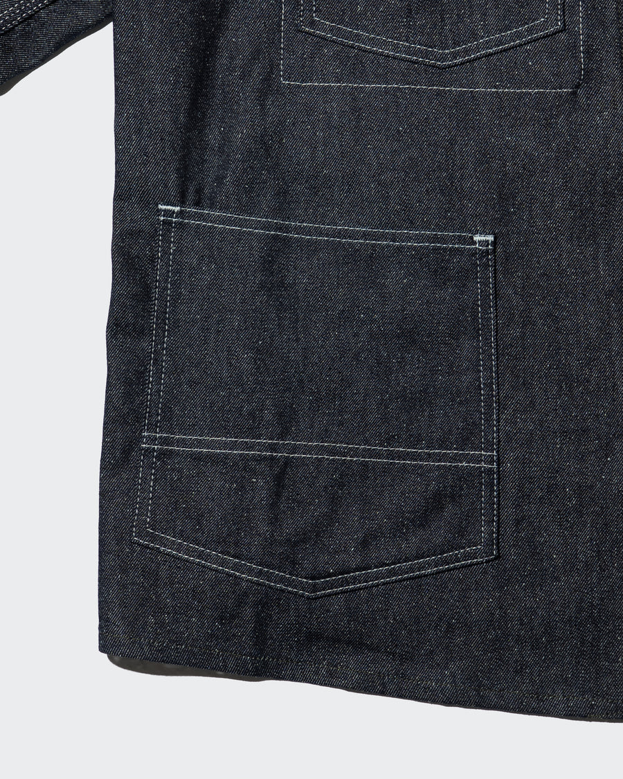 GOAT LEATHER COLLAR SILK NOIL DENIM 1st HERCULES COVERALL
