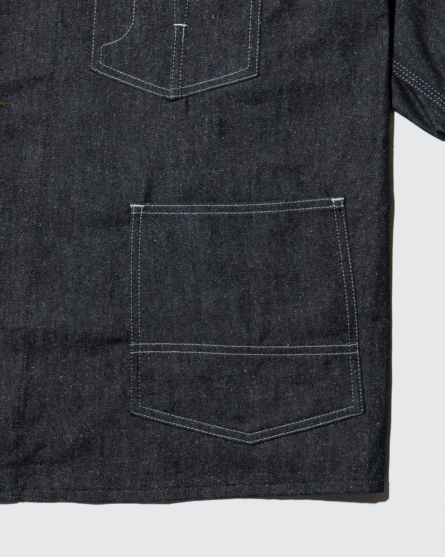 GOAT LEATHER COLLAR SILK NOIL DENIM 1st HERCULES COVERALL