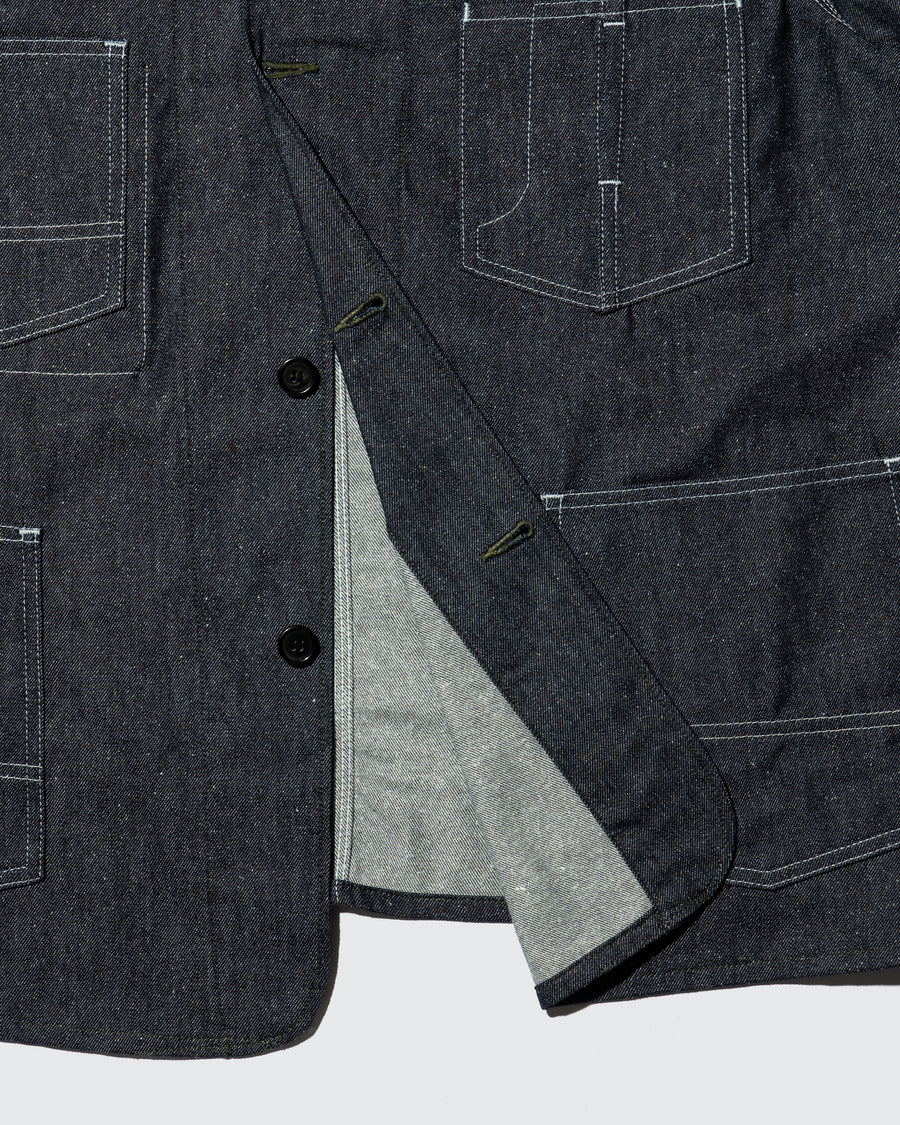 GOAT LEATHER COLLAR SILK NOIL DENIM 1st HERCULES COVERALL