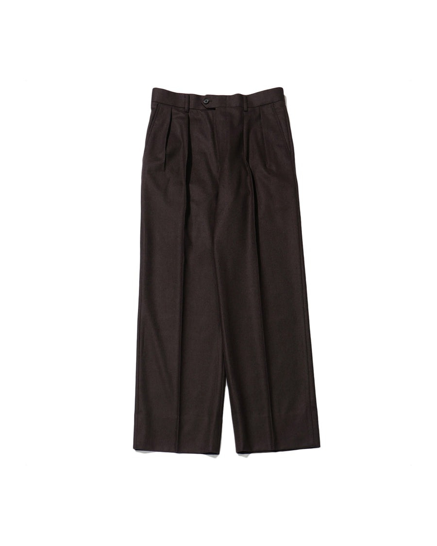 WOOL FRANNEL DRAPE 2-TUCK STRAIGHT SLACKS