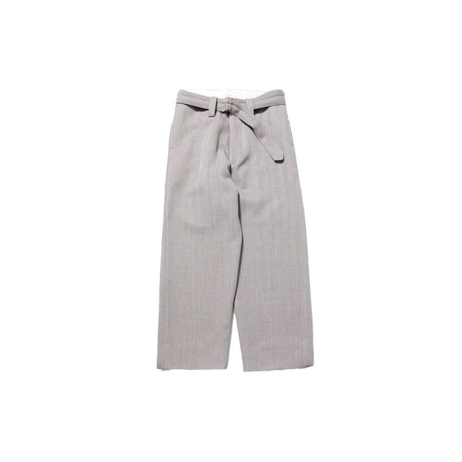 STRUCTED DIAGONAL MELANGE WOOL DEAD STOCK BELTED MIL BAGGY TROUSER