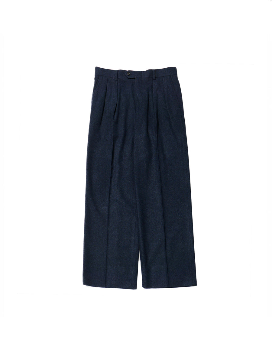 VIRGIN WOOL AND CASHMERE FLANNEL 2-TUCK STRAIGHT SLACKS