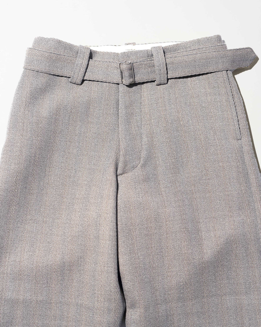 STRUCTED DIAGONAL MELANGE WOOL DEAD STOCK BELTED MIL BAGGY TROUSER