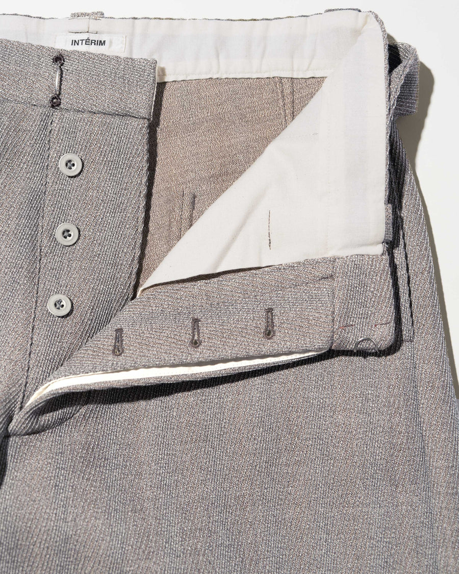 STRUCTED DIAGONAL MELANGE WOOL DEAD STOCK BELTED MIL BAGGY TROUSER