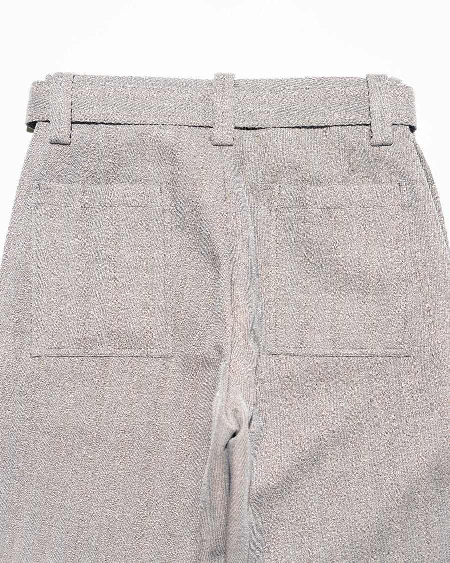 STRUCTED DIAGONAL MELANGE WOOL DEAD STOCK BELTED MIL BAGGY TROUSER