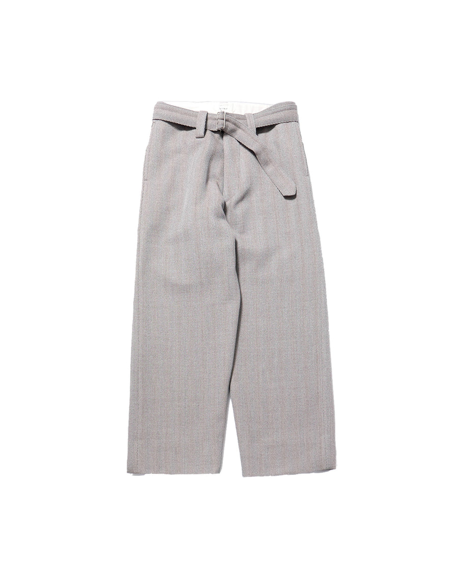 STRUCTED DIAGONAL MELANGE WOOL DEAD STOCK BELTED MIL BAGGY TROUSER