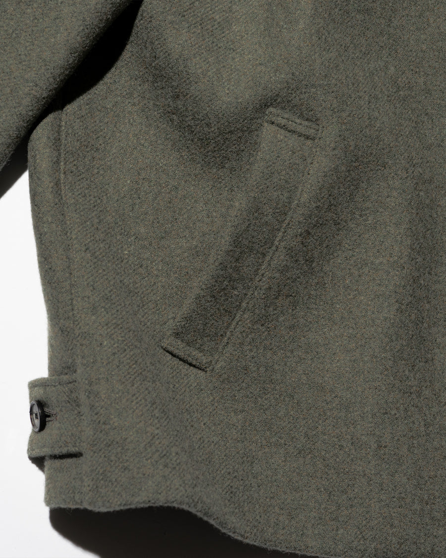 HEAVY DOUBLE FACED MELANGE WOOL FELT DEADSTOCK LEATHER COLLAR HARRINGTON JACKET