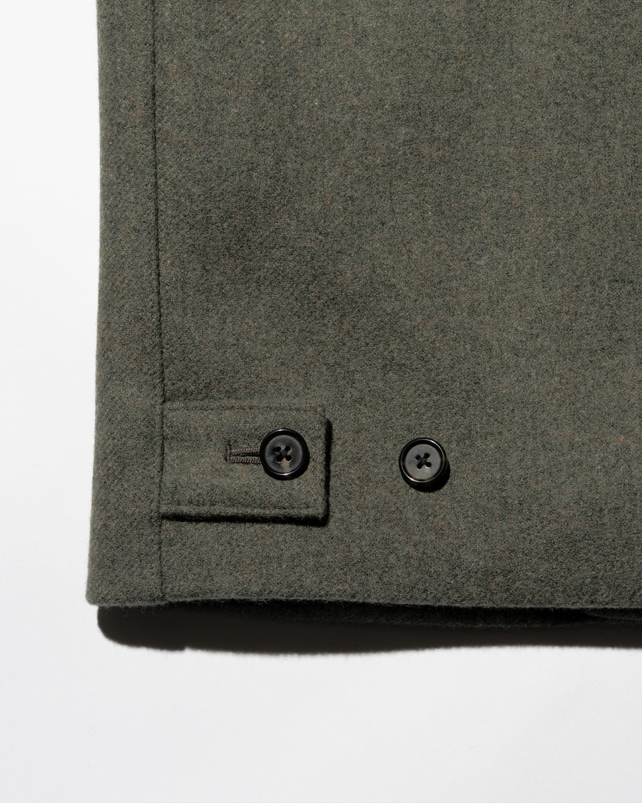 HEAVY DOUBLE FACED MELANGE WOOL FELT DEADSTOCK LEATHER COLLAR HARRINGTON JACKET