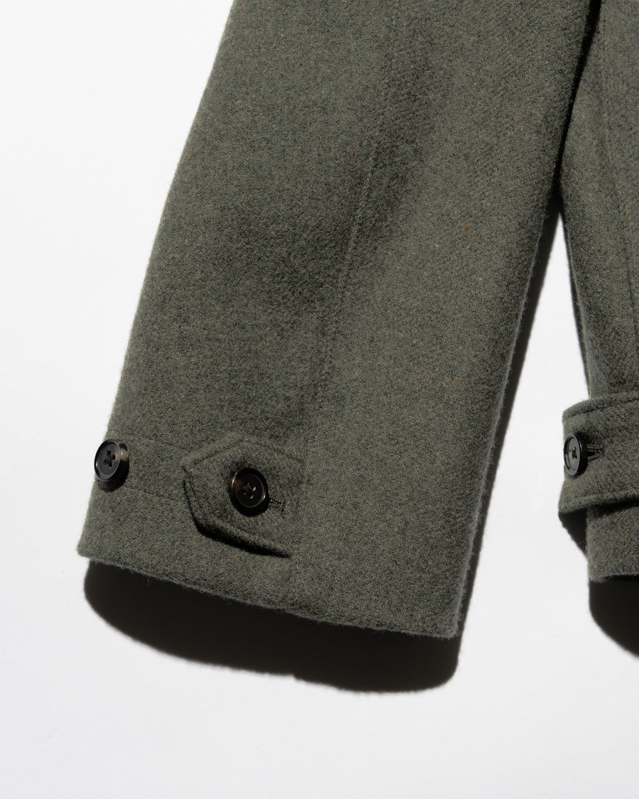 HEAVY DOUBLE FACED MELANGE WOOL FELT DEADSTOCK LEATHER COLLAR HARRINGTON JACKET